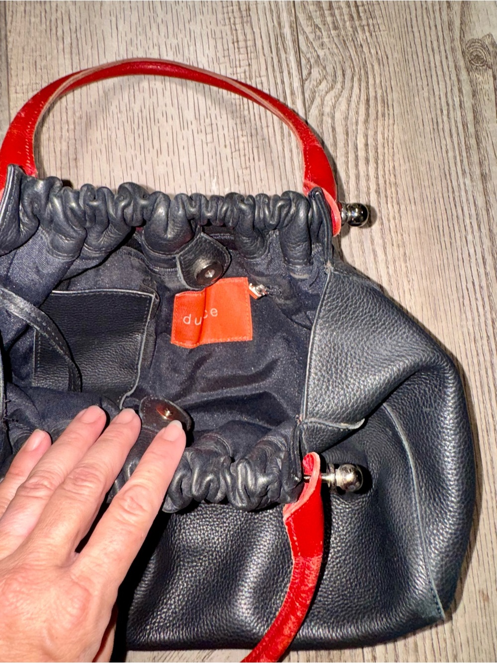 vintage Dulce Brazilian Pebbled Leather Handbag purse cherry red handles - Picture 4 of 7